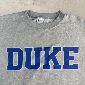 Duke Blue Devils Champion Spell Out Crewneck Mens Small Champion Gray Fleece Y2K